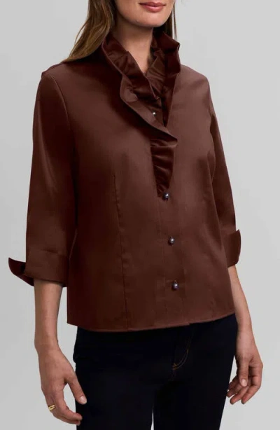 Foxcroft Edith Ruffle Button-up Shirt In Brown