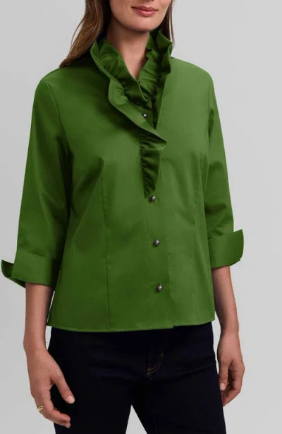 Foxcroft Edith Ruffle Button-up Shirt In Green