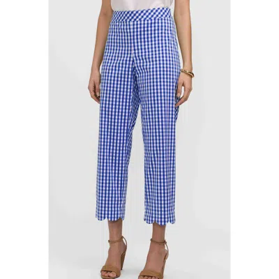 Foxcroft Elaine Gingham Scallop Hem Capri Pants In Blue