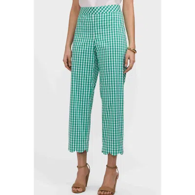 Foxcroft Elaine Gingham Scallop Hem Capri Pants In Green