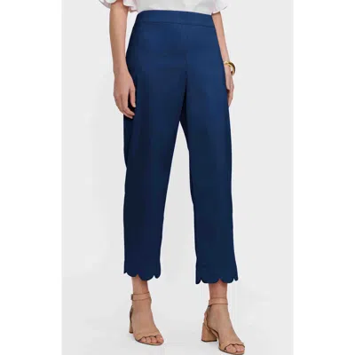 Foxcroft Elaine Scallop Hem Cotton Blend Crop Pants In Blue