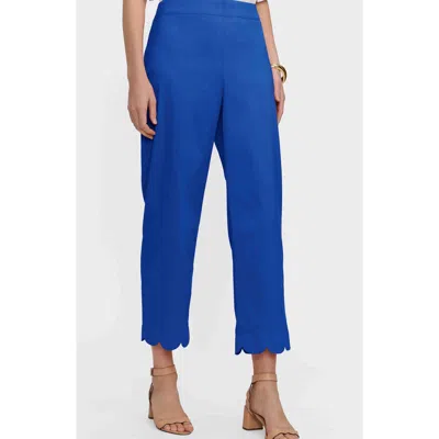 Foxcroft Elaine Scallop Hem Cotton Blend Crop Pants In Blue
