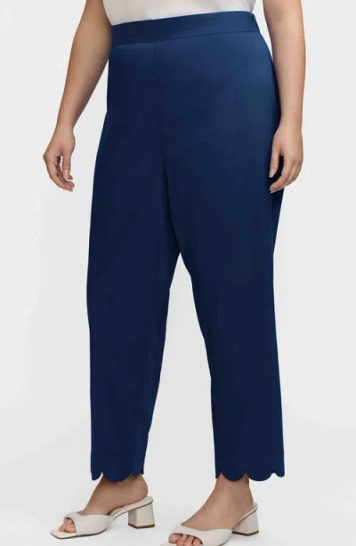 Foxcroft Elaine Scallop Hem Cotton Blend Crop Pants In Blue
