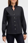 Foxcroft Elora Scallop Button-up Shirt In Black