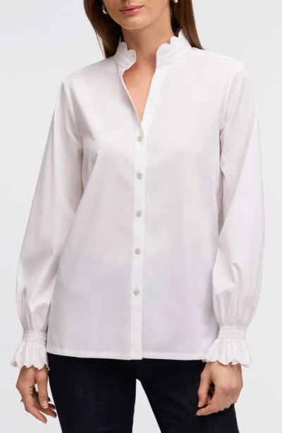 Foxcroft Elora Scallop Button-up Shirt In White