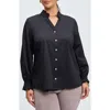 Foxcroft Elora Scallop Cotton Blend Button-up Shirt In Black