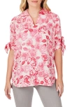 Foxcroft Emma Vintage Rose Bow Sleeve Cotton Tunic Blouse In Pink