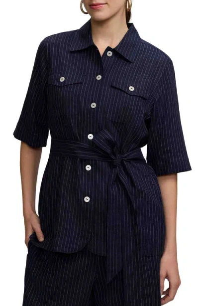 Foxcroft Estela Stripe Linen Blend Jacket In Blue