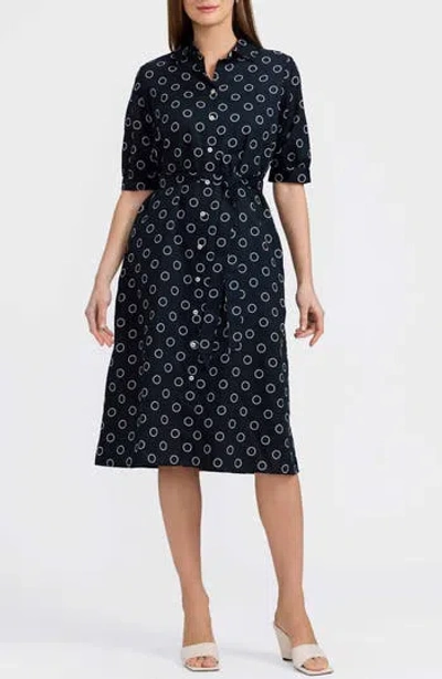 Foxcroft Esther Circle Print Cotton Shirtdress In Black