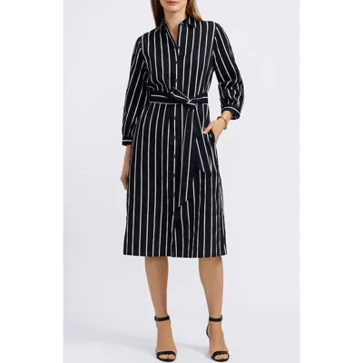 Foxcroft Esther Stripe Cotton Shirtdress In Black