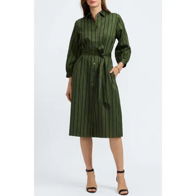 Foxcroft Esther Stripe Cotton Shirtdress In Green