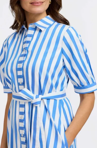 Foxcroft Esther Stripe Shirtdress In Cobalt Blue/white