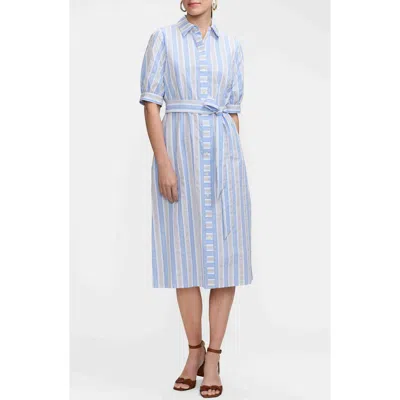 Foxcroft Esther Tie Waist Midi Shirtdress In Blue