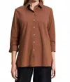 Foxcroft Evelyn Three-quarter Sleeve Button-up Shirt In Brown