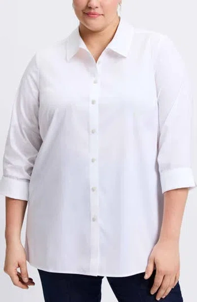 Foxcroft Evelyn Non-iron Three-quarter Sleeve Button-up Shirt In White