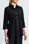 Foxcroft Evelyn Three-quarter Sleeve Button-up Shirt In Black