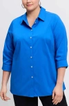 Foxcroft Evelyn Three-quarter Sleeve Button-up Shirt In Cobalt Blue