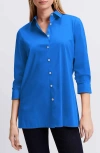 Foxcroft Evelyn Three-quarter Sleeve Button-up Shirt In Cobalt Blue