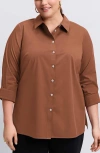 Foxcroft Evelyn Three-quarter Sleeve Button-up Shirt In Macchiato