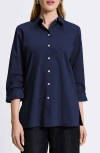 Foxcroft Evelyn Three-quarter Sleeve Button-up Shirt In Navy