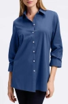 Foxcroft Evelyn Three-quarter Sleeve Button-up Shirt In Pacific Blue
