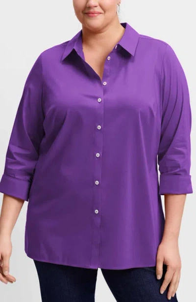 Foxcroft Evelyn Three-quarter Sleeve Button-up Shirt In Purple Topaz