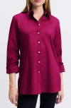 Foxcroft Evelyn Three-quarter Sleeve Button-up Shirt In Sangria