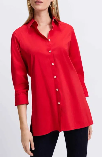 Foxcroft Evelyn Three-quarter Sleeve Button-up Shirt In Simply Red
