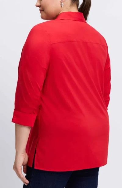 Foxcroft Evelyn Three-quarter Sleeve Button-up Shirt In Simply Red