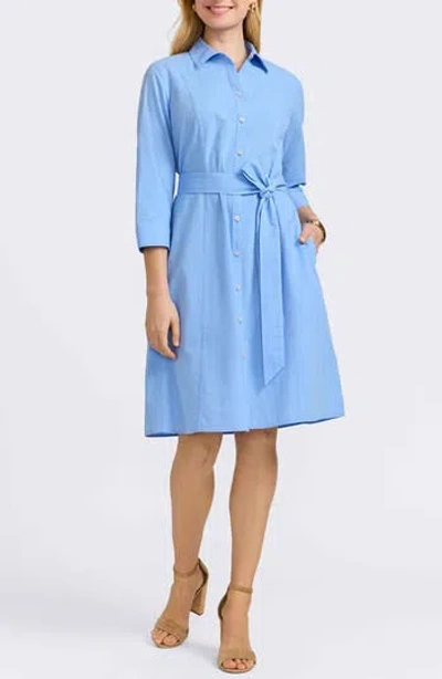 Foxcroft Fiona Belted Seersucker Shirtdress In Blue