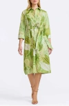 Foxcroft Fiona Botanical Print Belted Cotton Shirtdress In Green Multi