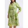 Foxcroft Fiona Botanical Print Belted Shirtdress In Green Multi