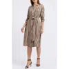 Foxcroft Fiona Chain Stripe Long Sleeve Sleeve Dress In Brown Multi In Neutral