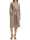 Foxcroft Fiona Chain Stripe Long Sleeve Sleeve Dress In Brown Multi In Gray