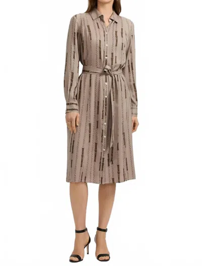 FOXCROFT FIONA CHAIN STRIPE LONG SLEEVE SLEEVE DRESS IN BROWN MULTI