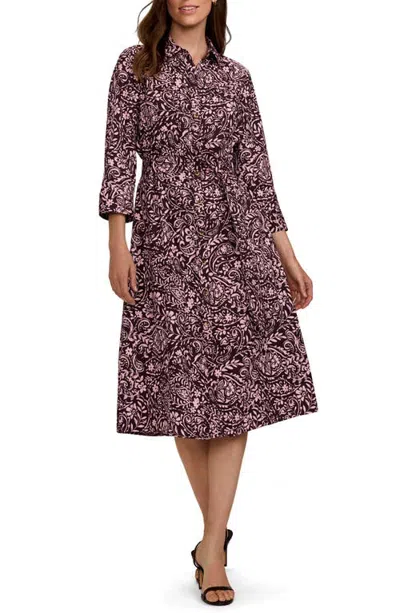 Foxcroft Fiona Paisley Midi Dress In Espresso Brown/pink