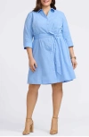 Foxcroft Fiona Seersucker Belted Shirtdress In Lake Blue