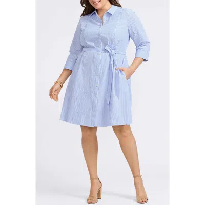 Foxcroft Fiona Stripe Cotton Seersucker Shirtdress In Blue/white