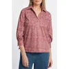Foxcroft Frankie Abstract Print Cotton Sateen Popover Top In Red