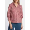Foxcroft Frankie Abstract Print Cotton Sateen Popover Top In Ruby Red