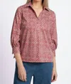Foxcroft Frankie Abstract Print Cotton Sateen Popover Top In Red