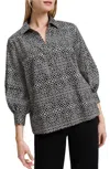 Foxcroft Frankie Abstract Print Cotton Sateen Popover Top In Black
