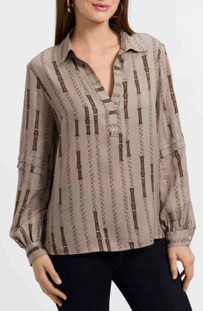 Foxcroft Frankie Chain Stripe Popover Top In Neutral