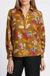 Foxcroft Frankie Wrinkle Resistant Top In Brown Multi