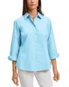 Foxcroft Gwen Three-quarter Sleeve Cotton Button-up Shirt In Soft Aqua