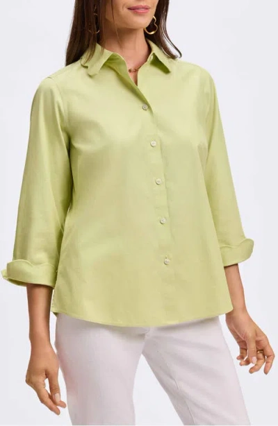 Foxcroft Gwen Three-quarter Sleeve Cotton Button-up Shirt In Pistachio