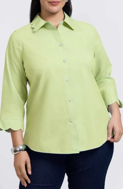 Foxcroft Gwen Three-quarter Sleeve Cotton Button-up Shirt In Pistachio