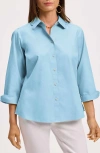 Foxcroft Gwen Three-quarter Sleeve Cotton Button-up Shirt In Soft Aqua