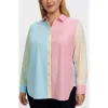 Foxcroft Half Stripe Cotton Button-up Blouse In Multi