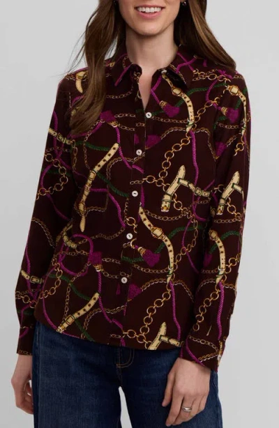 Foxcroft Hampton Chain Print Cotton Corduroy Button-up Shirt In Multi